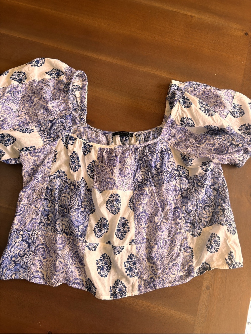 J. Crew Cropped Paisley Puff-Sleeve Top